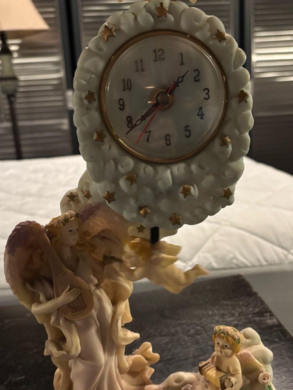 Ivory and Gold Angelic Table Clock - Home Wall Decor, 13” tall x 6” wide